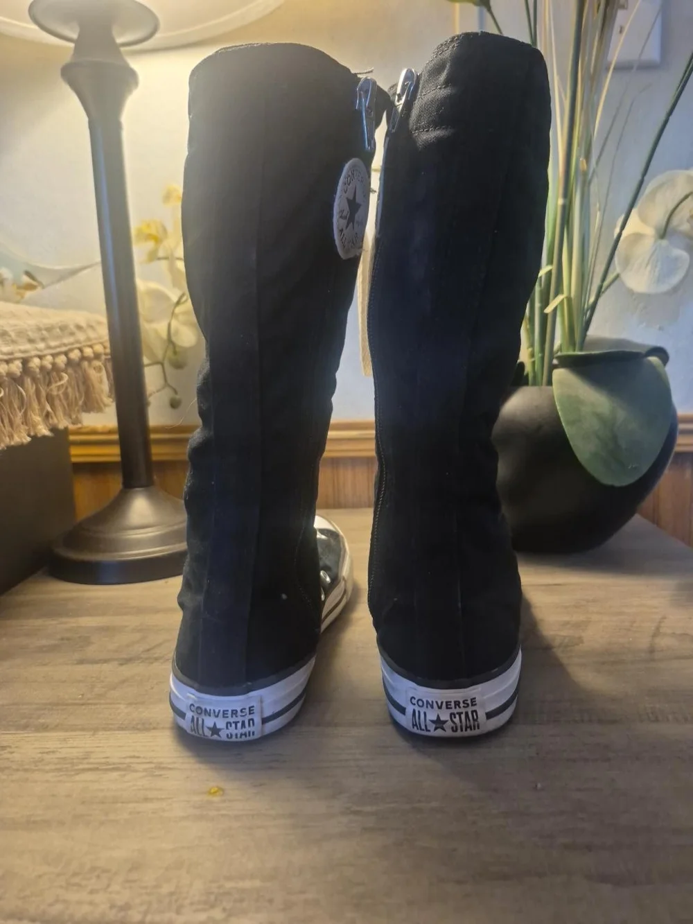 Converse Black Canvas Knee-High Lace-Up Boots with White Accents